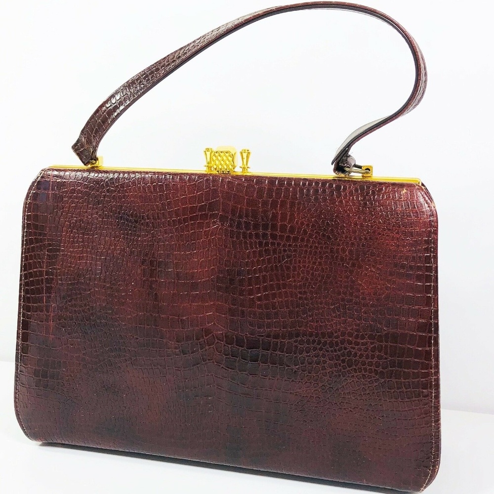 vintage Faux Crocodile Brown handbag purse 1950s